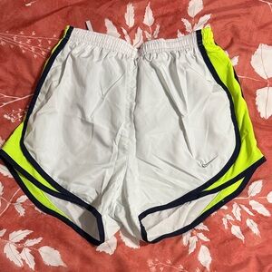 Nike Women's White and Neon Yellow Athletic Shorts